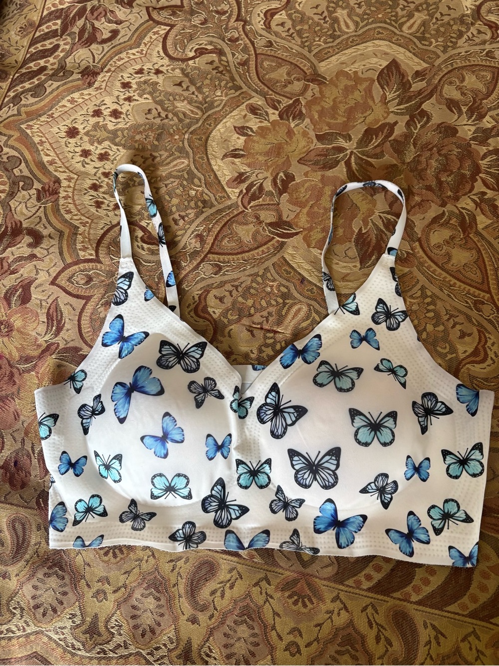 White Butterfly Print Bralette - Blue Accent